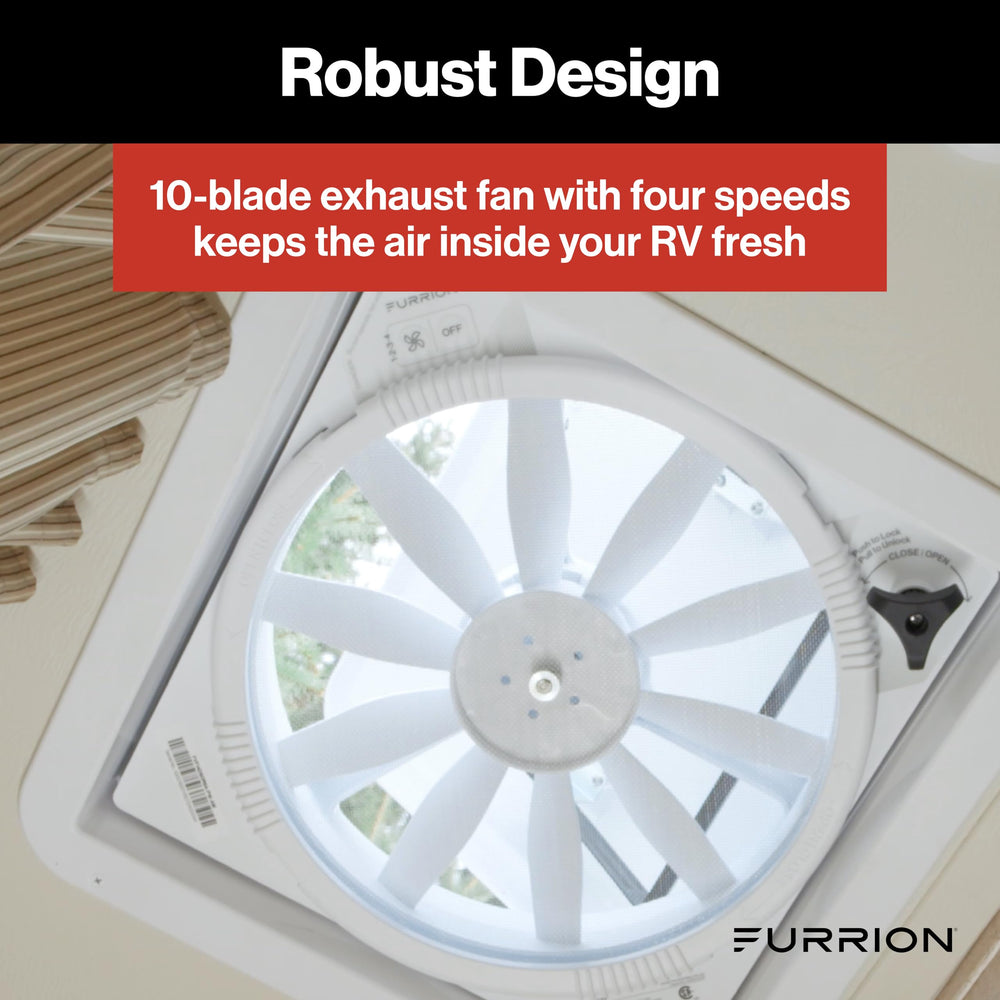 12V DC operation powers efficient RV ventilation without draining batteries.