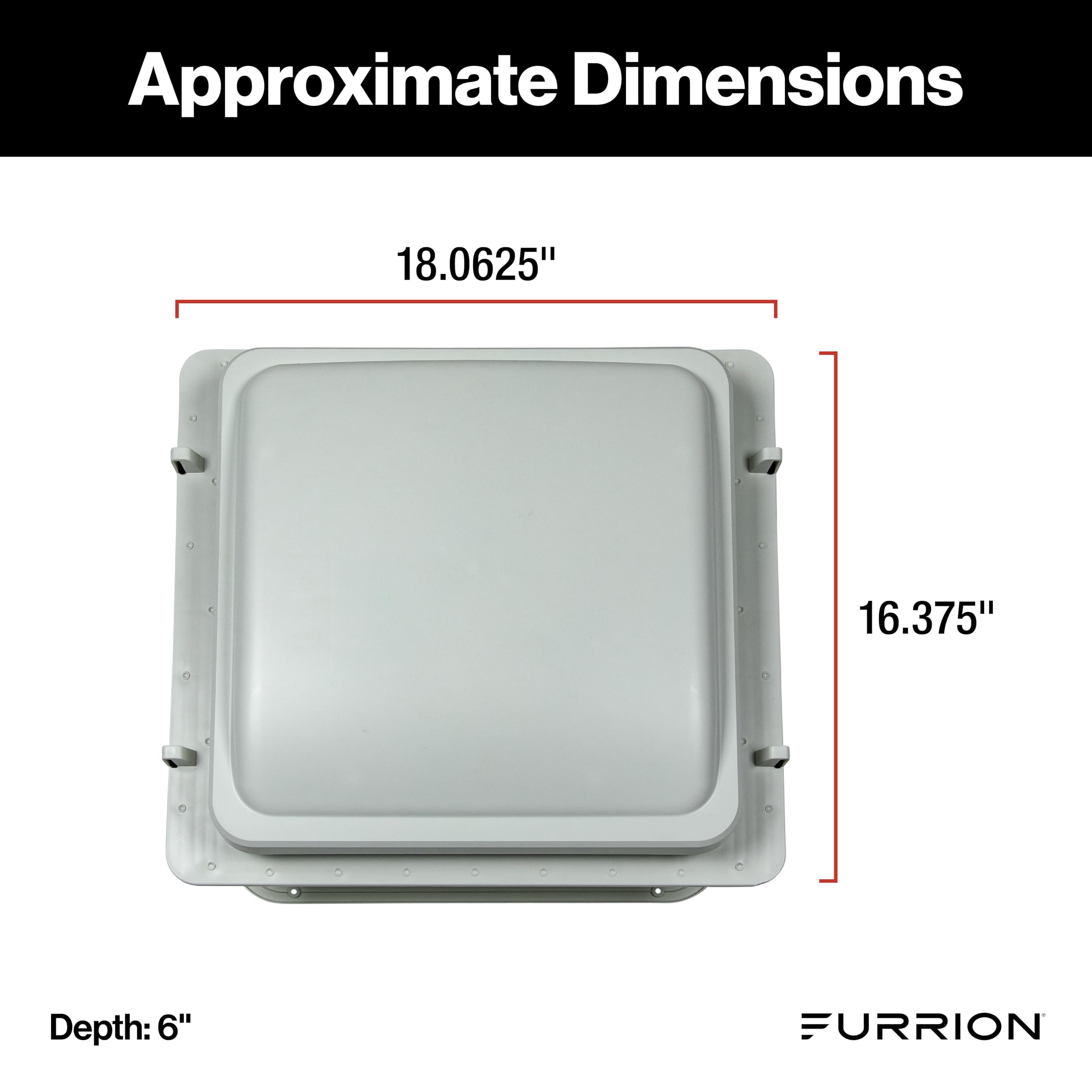 Furrion flush-mount design blends with roof for low-profile RV ventilation.