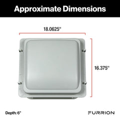 Furrion flush-mount design blends with roof for low-profile RV ventilation.