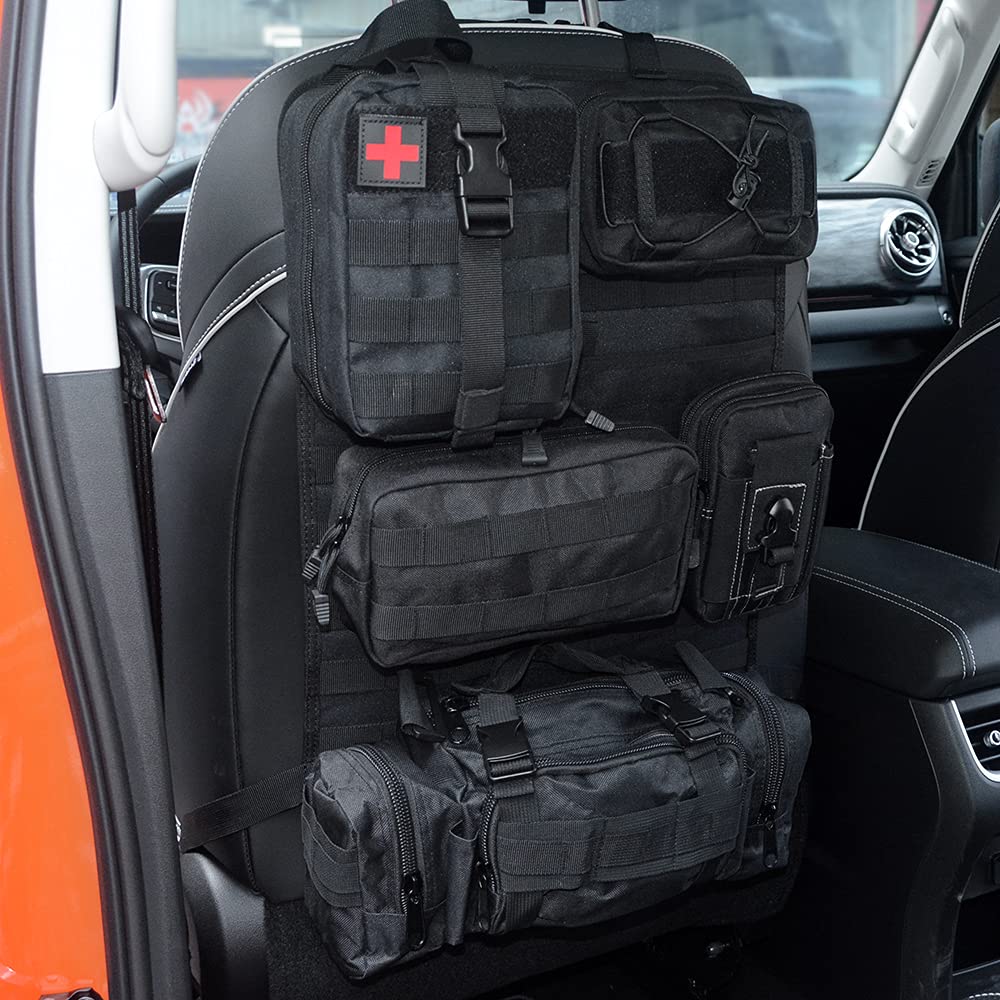 FURYENGRAVER universal tactical back-seat organizer strapped to seat for secure setup