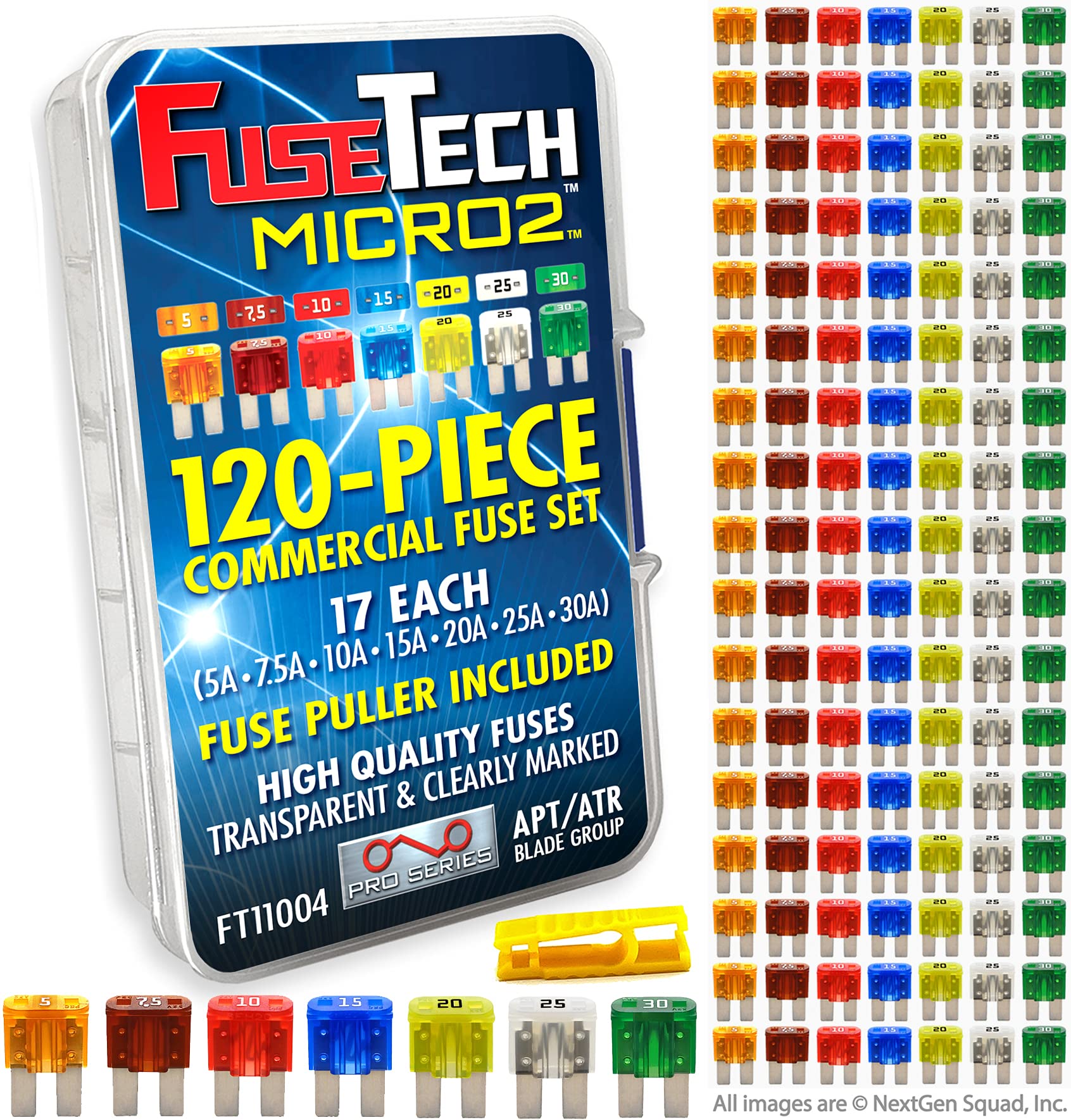 FuseTech Micro2 ATR 120-piece assortment with color-coded fuses for quick identification