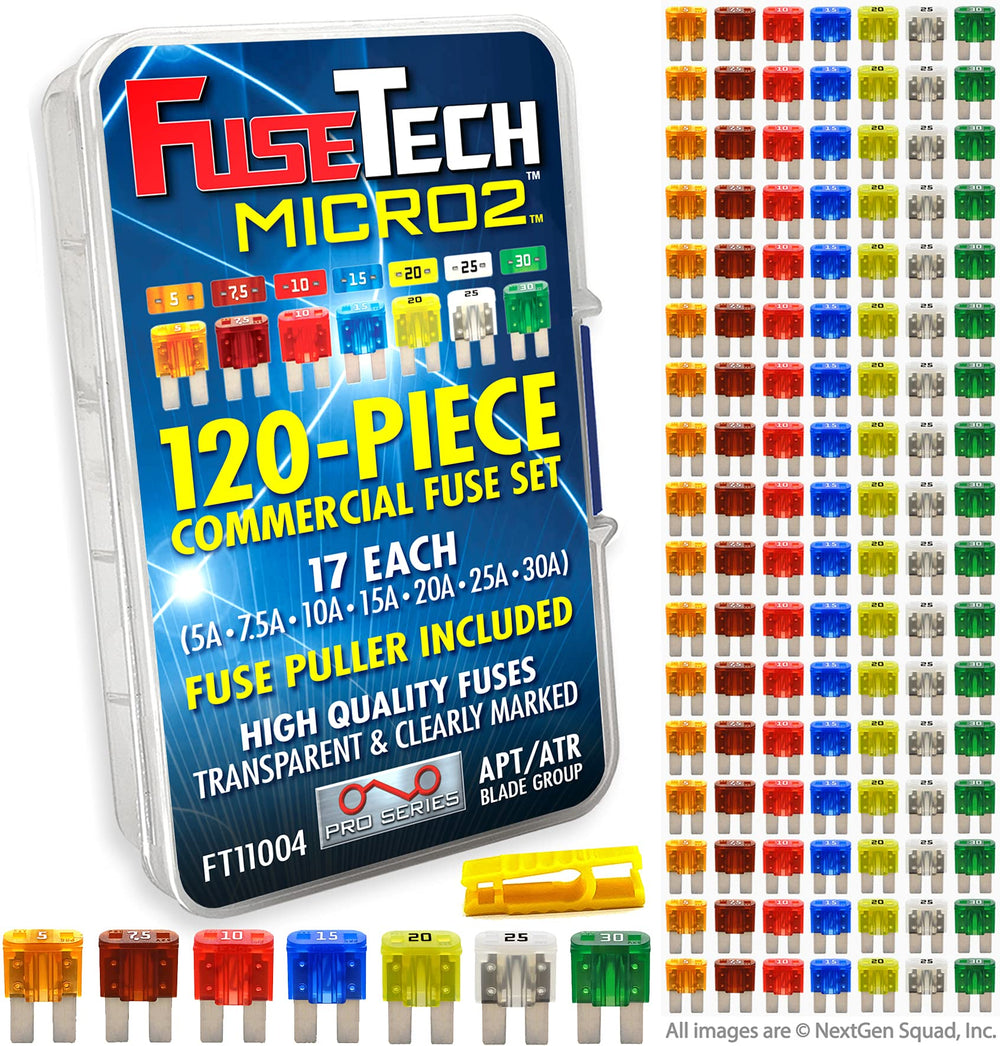 FuseTech Micro2 ATR 120-piece assortment with color-coded fuses for quick identification