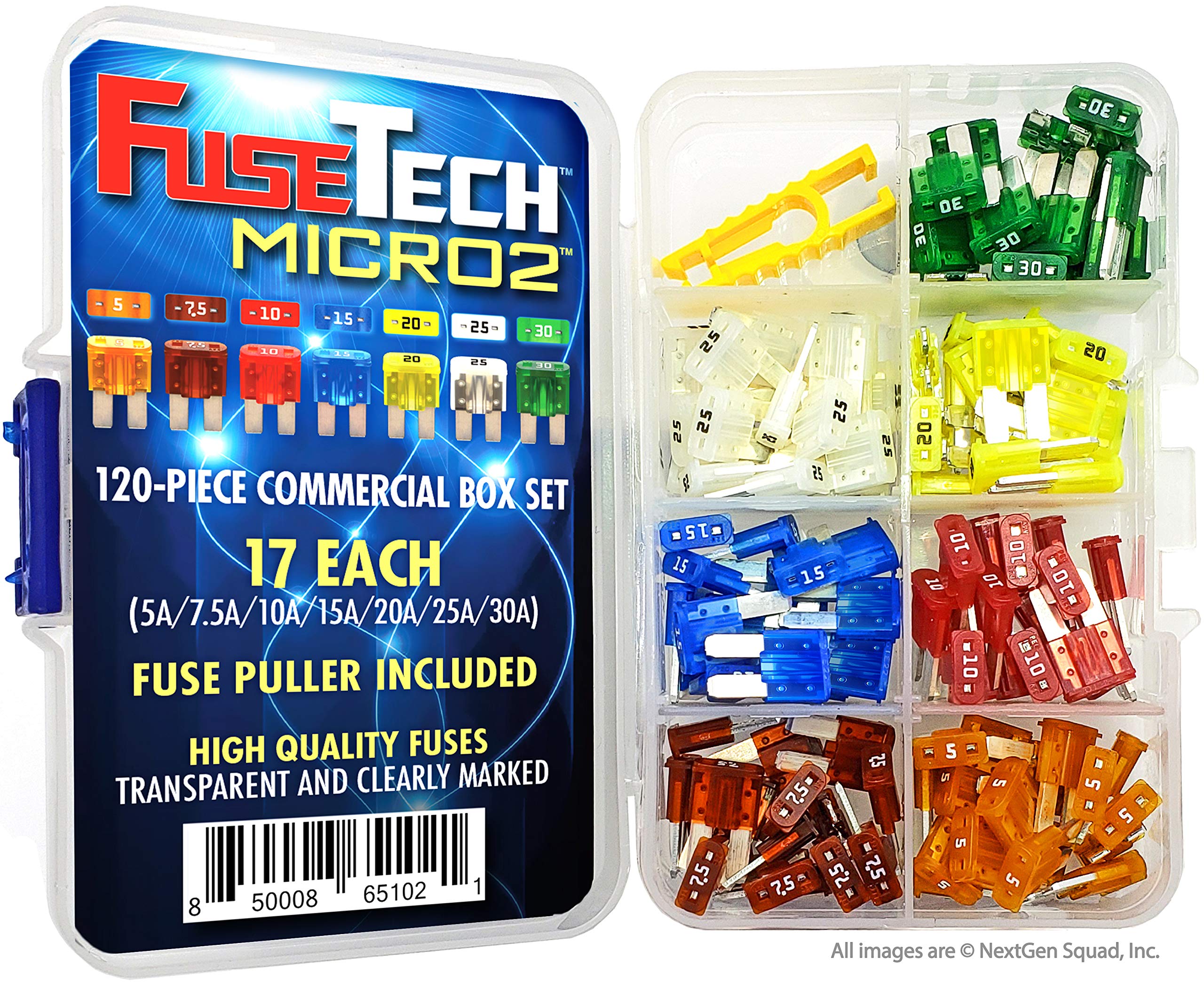 FuseTech Micro2 ATR color-coded blade fuses by rating for easy installation