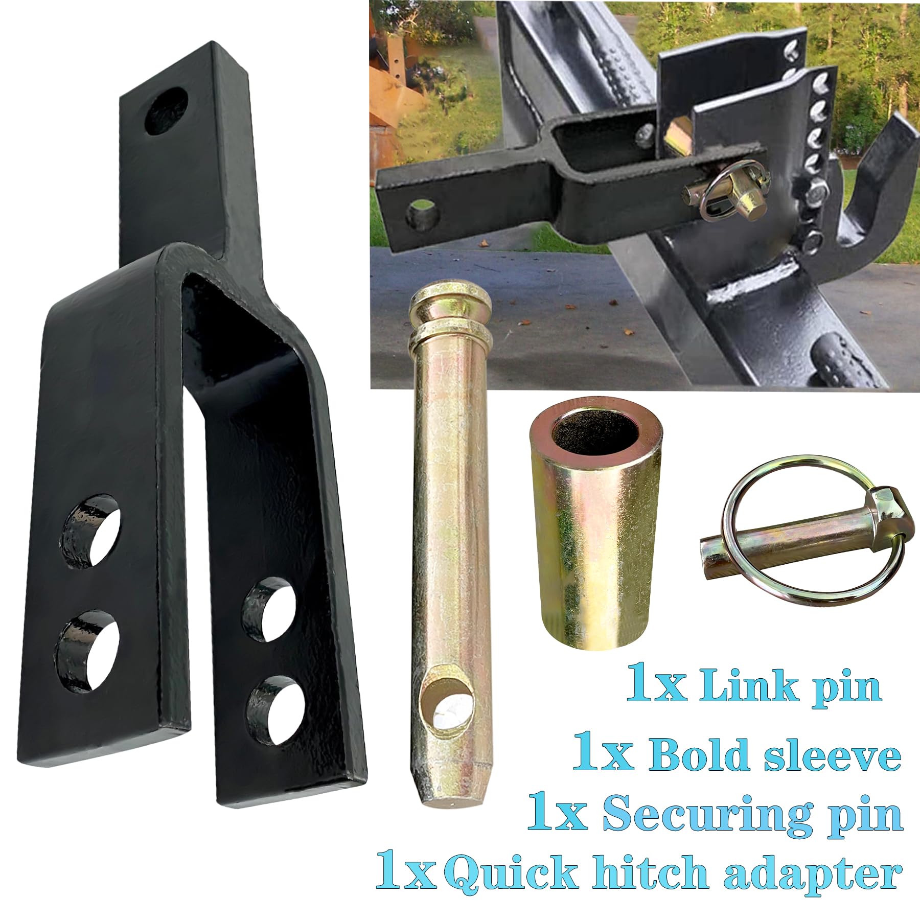 FUYEAR packaged hitch kit includes bolts, pins, and O-spring pin for quick setup
