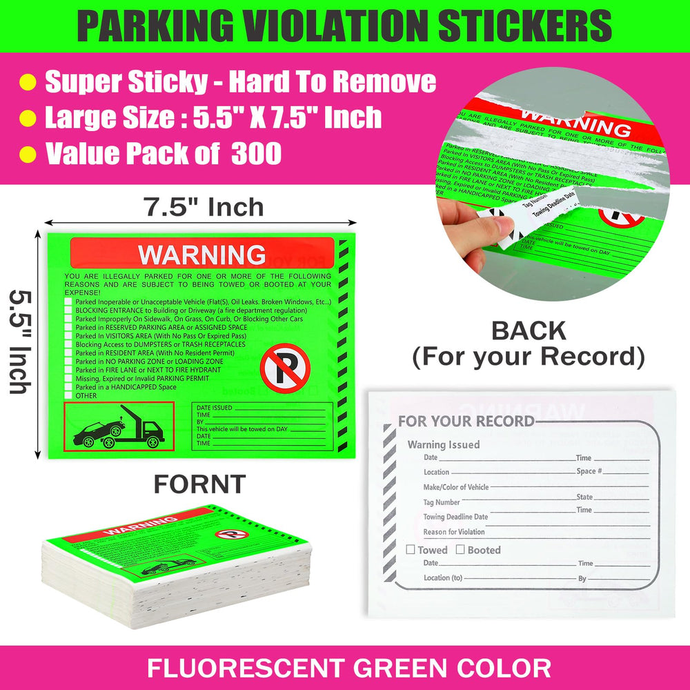 Close up of Fuyoooo parking violation sticker catching attention with bright green color