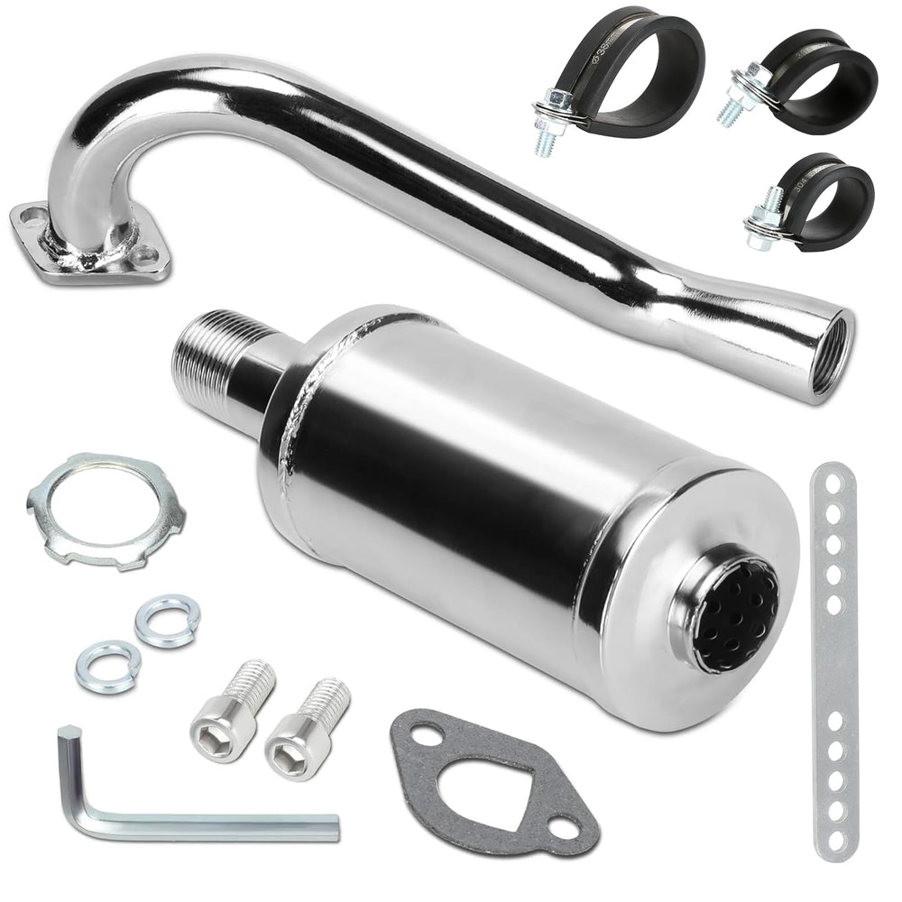 FVRITO 212cc exhaust header close-up shows precise TIG welds for durability.