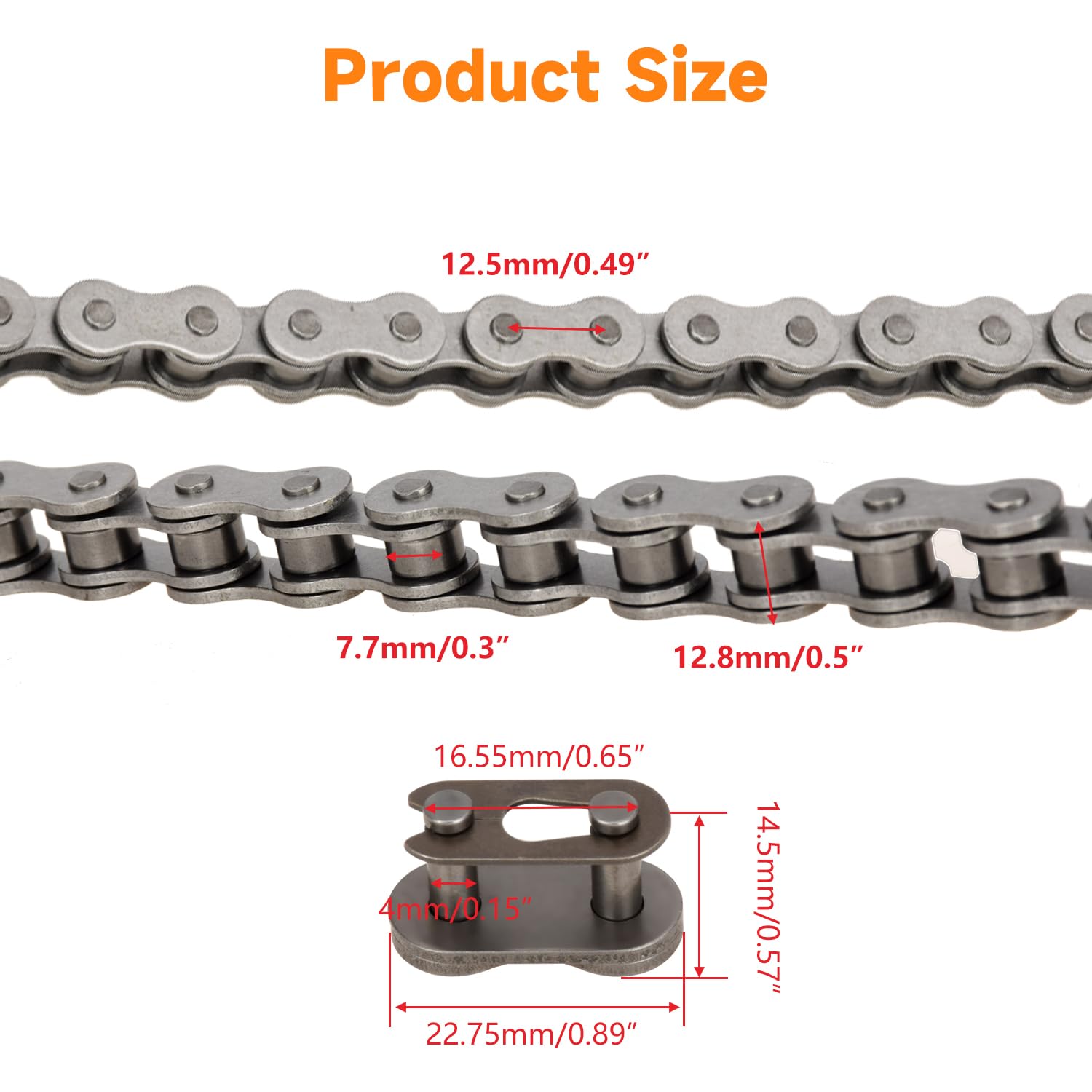 FVRITO 415 chain master link close-up highlighting easy maintenance