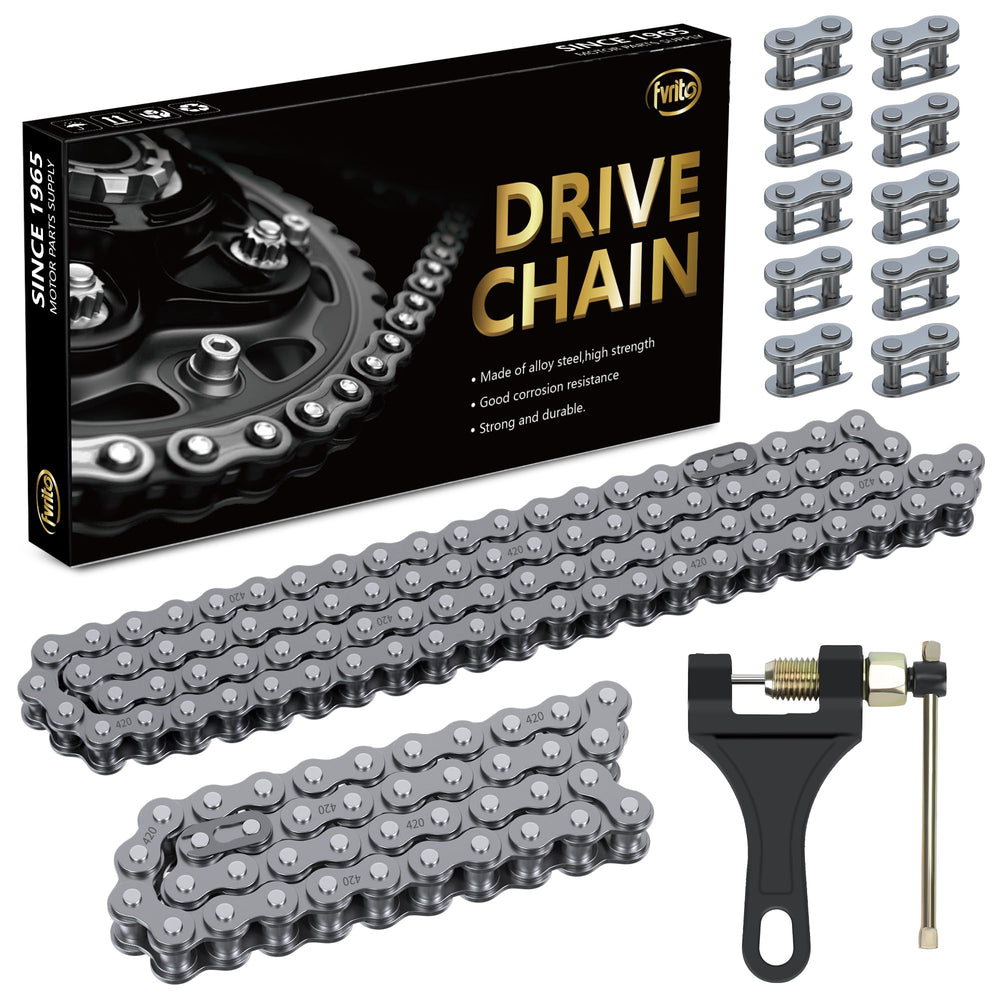 FVRITO 420 chain 42-link close-up, durable alloy steel for reliable mini bike performance.