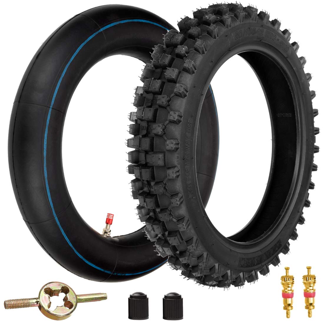 FVRITO 80/100-12 tire with inner tube side view for off-road bikes.