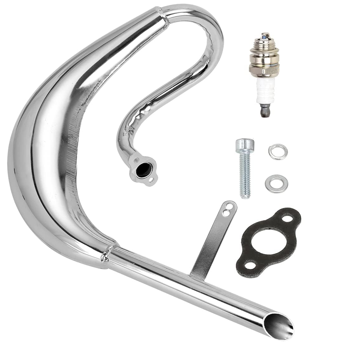 FVRITO chrome exhaust muffler for 2-stroke engines highlighting compatibility and style