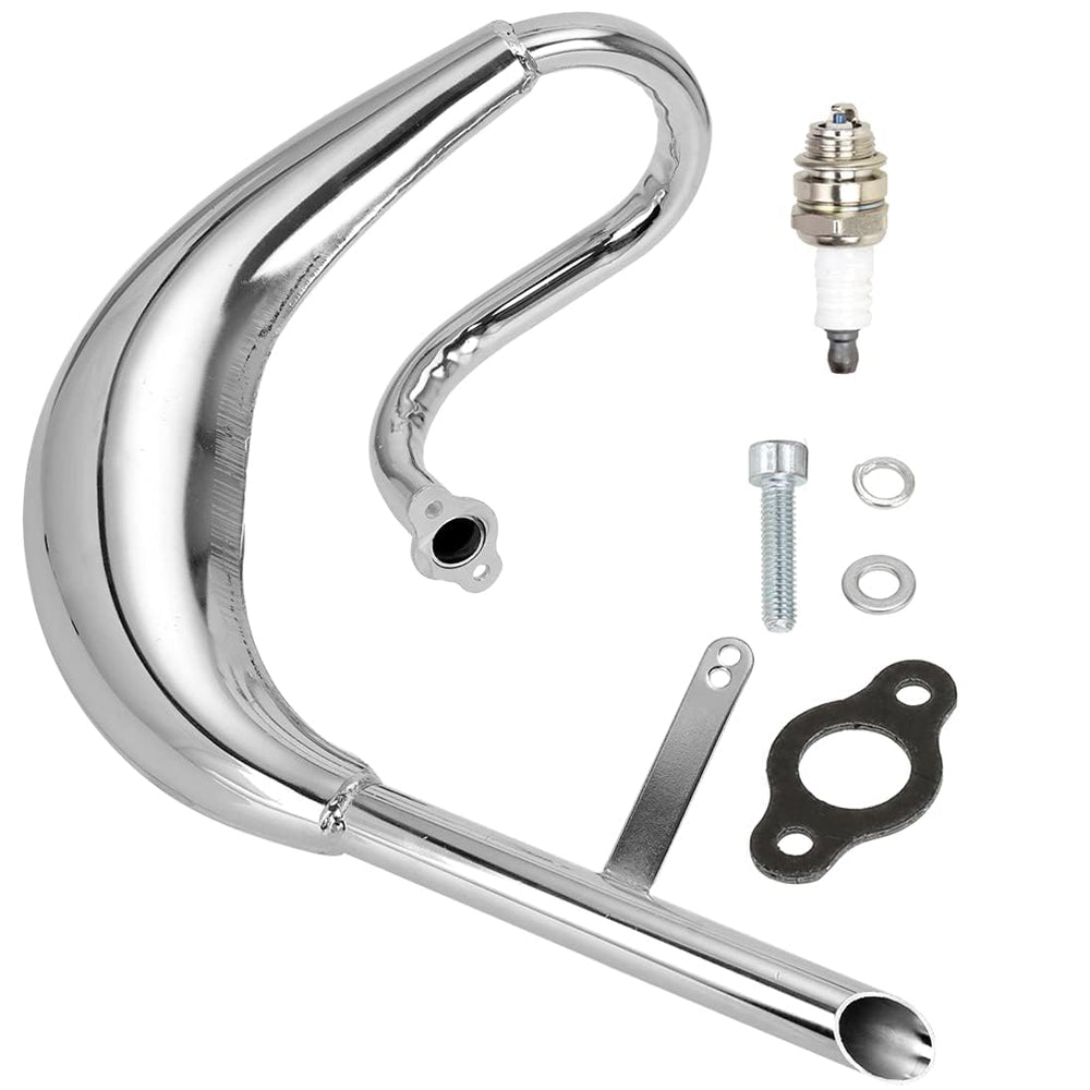FVRITO chrome exhaust muffler for 2-stroke engines highlighting compatibility and style