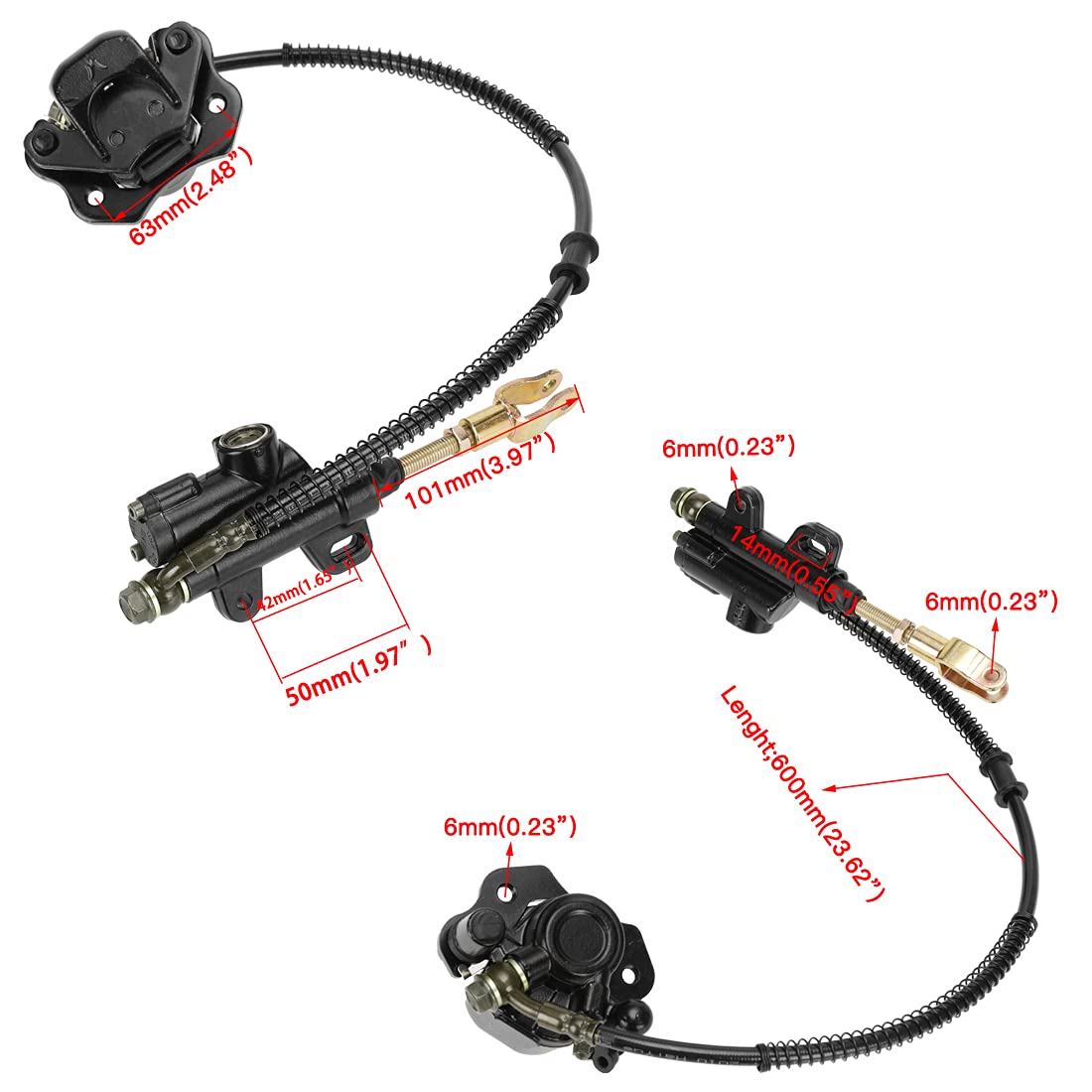 FVRITO brake assembly package with pads and fittings for easy replacement.