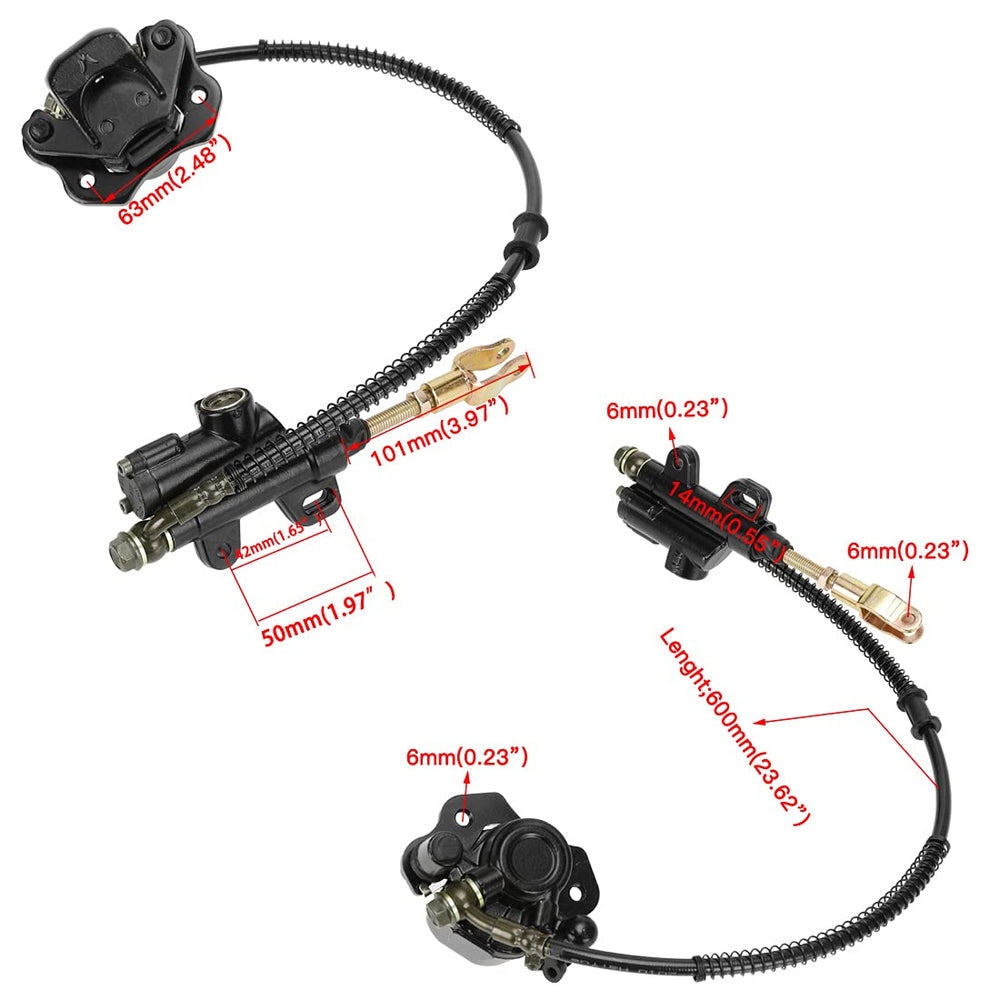 FVRITO brake assembly package with pads and fittings for easy replacement.