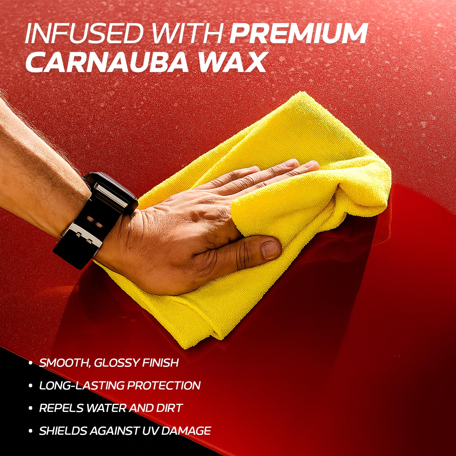 FW1 spray application on car surface boosts gloss and cleanliness.