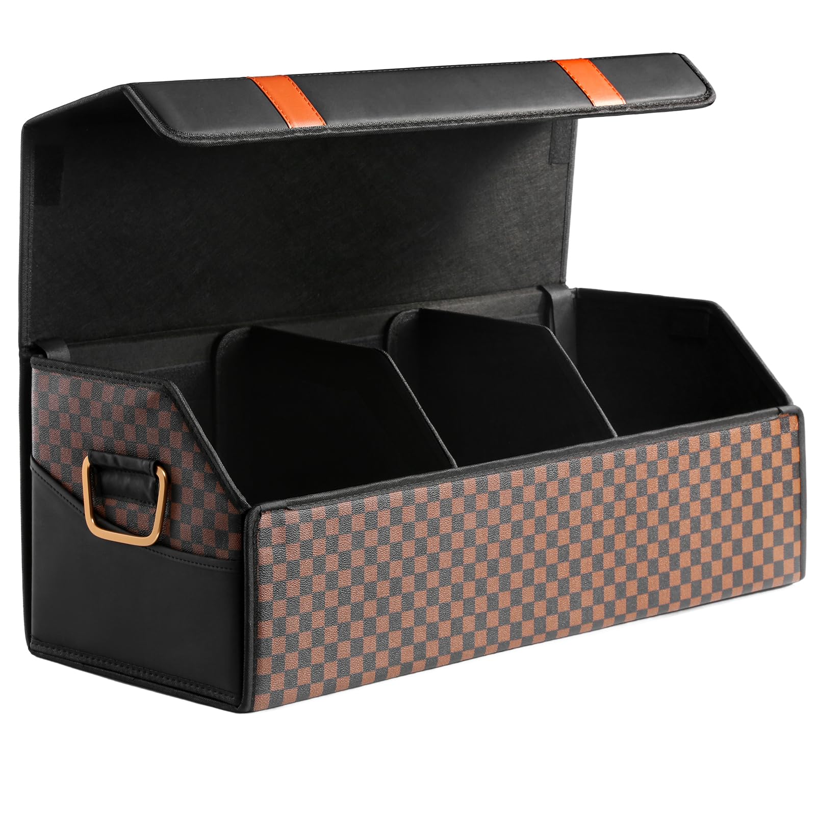 Fyzeoty car organizer with leather lid for premium trunk storage