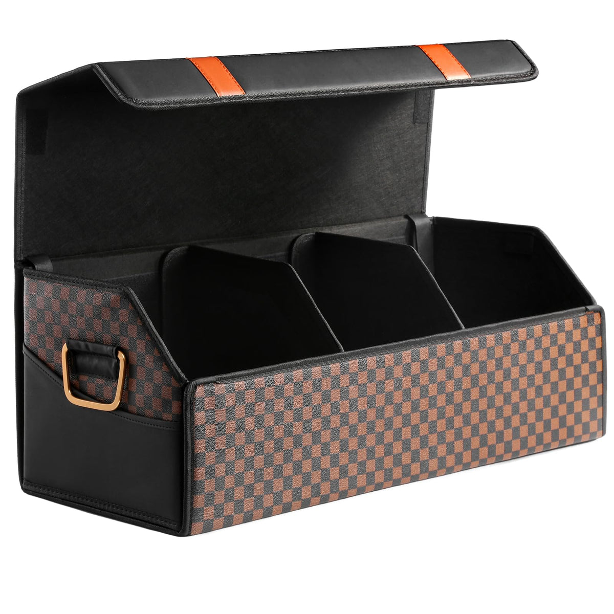 Fyzeoty car organizer with leather lid for premium trunk storage