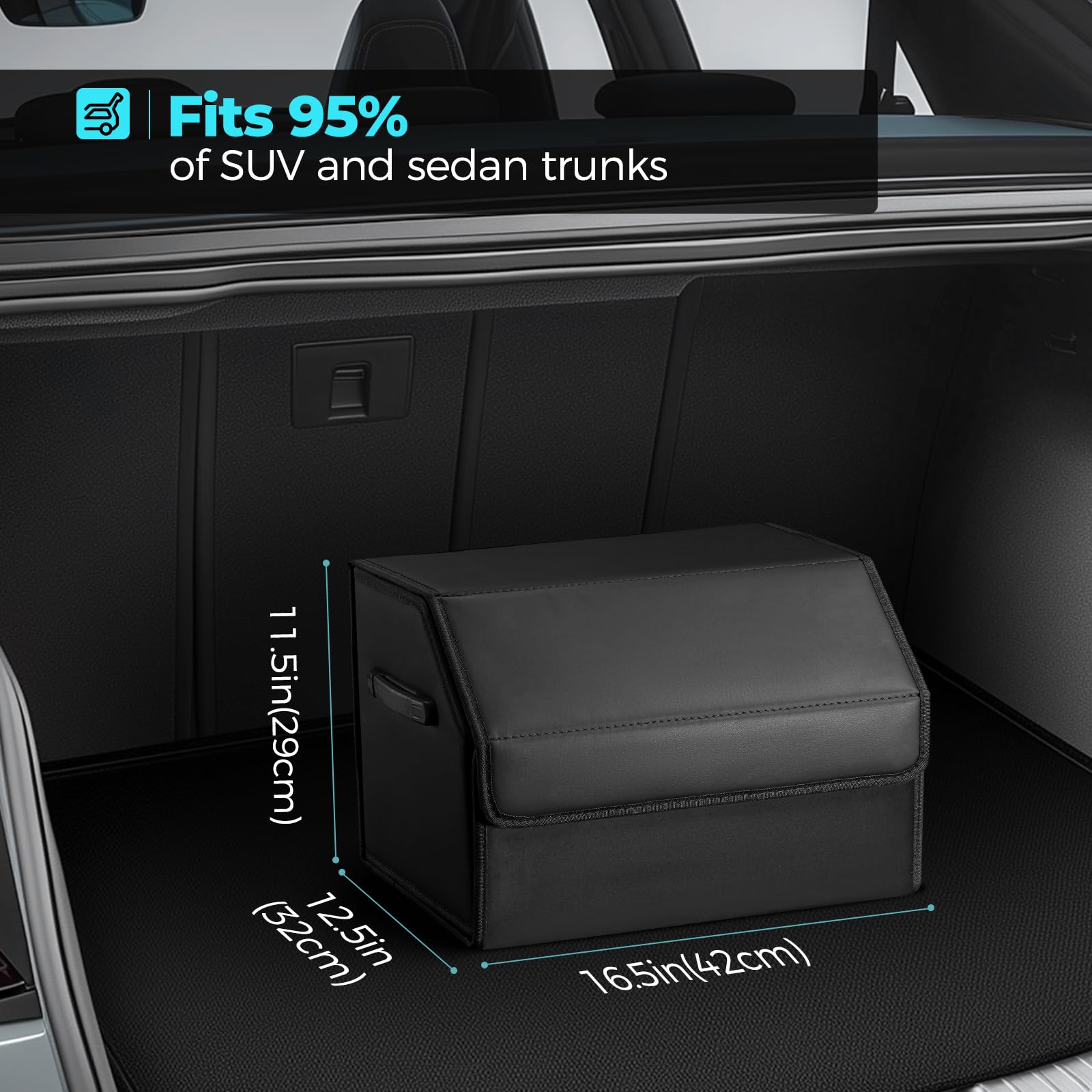 Fyzeoty car organizer lid open showing spacious interior for storage.