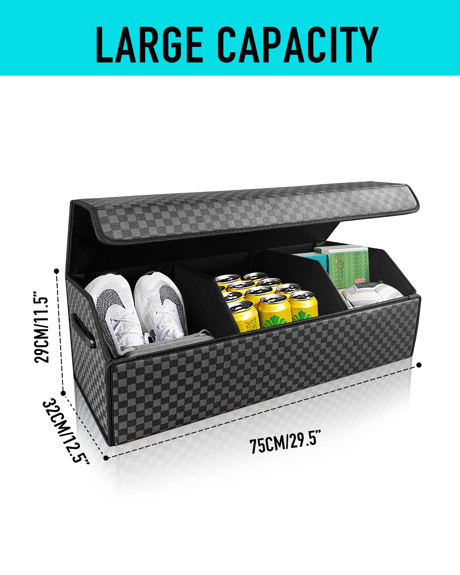 Fyzeoty extra-large trunk organizer provides ample space for gear and groceries.