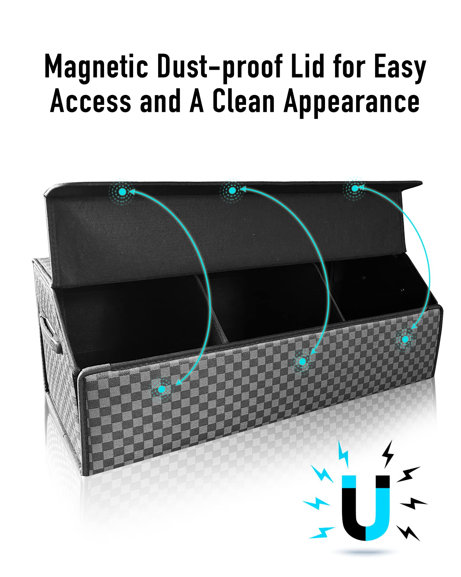 Fyzeoty magnetic-lid trunk organizer keeps dust out and items accessible.