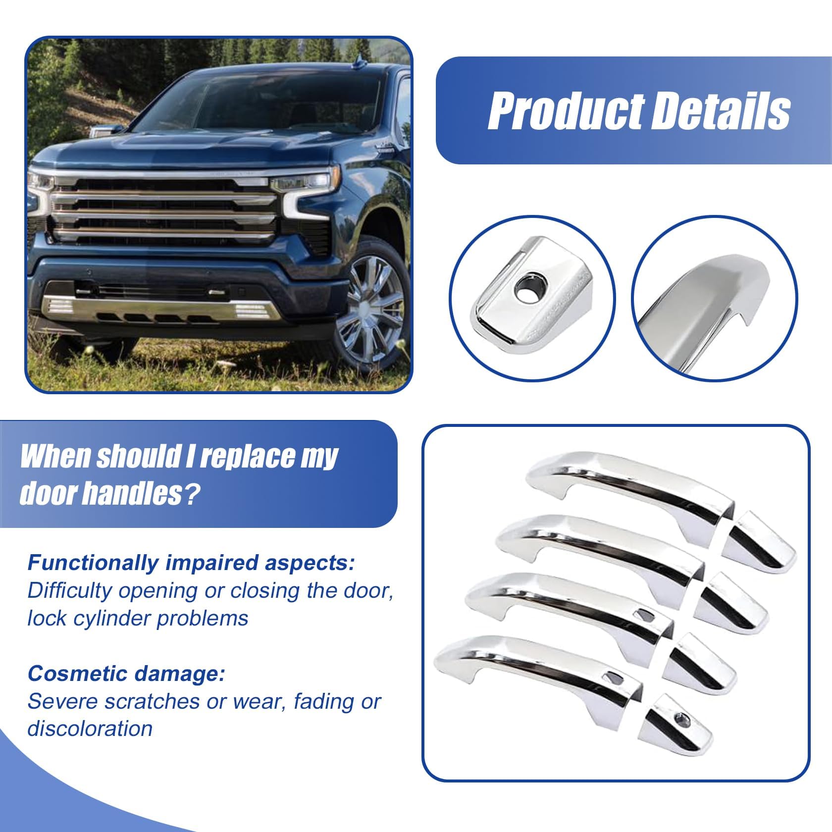 FZJDSD chrome door handle cover closeup, shows precise fit and finish