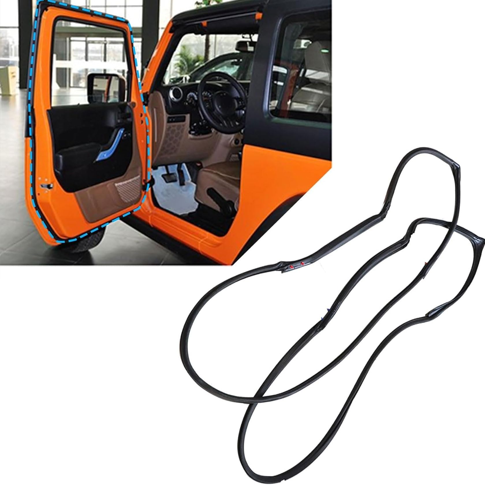 FZJDSD front door felt gasket seal for Jeep Wrangler showing weather protection and fit