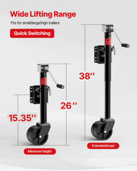 FZZD trailer jack with 12-inch lift offers precise tongue height adjustments.