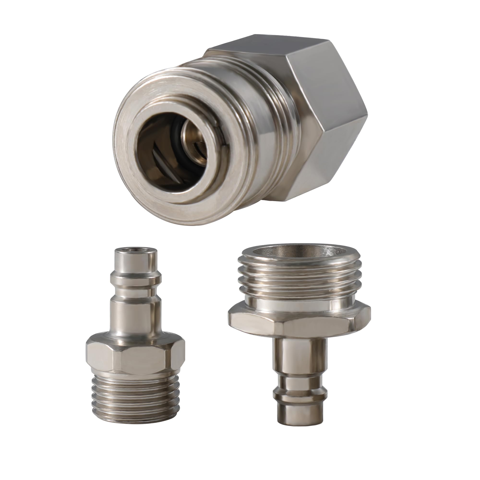 G-Sunny RV exterior quick-connect with brushed nickel finish for durable outdoor connections.