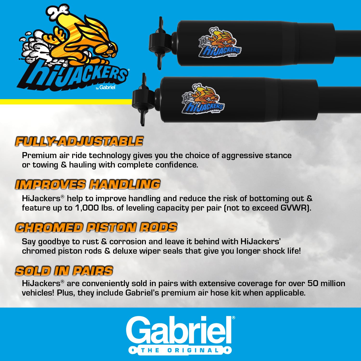 Gabriel Hijackers air hose kit included for easy inflation