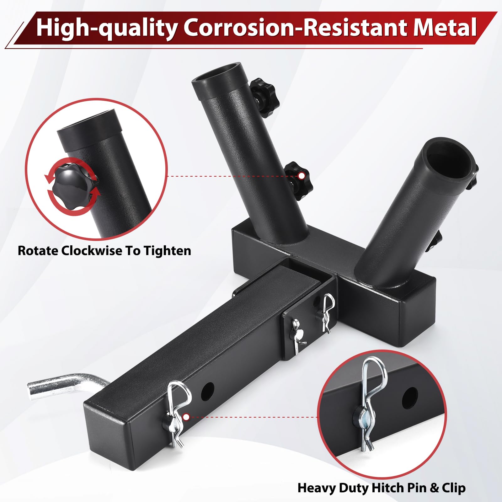 GADFISH hitch flagpole mount with two mounting options for flexible pole placement.