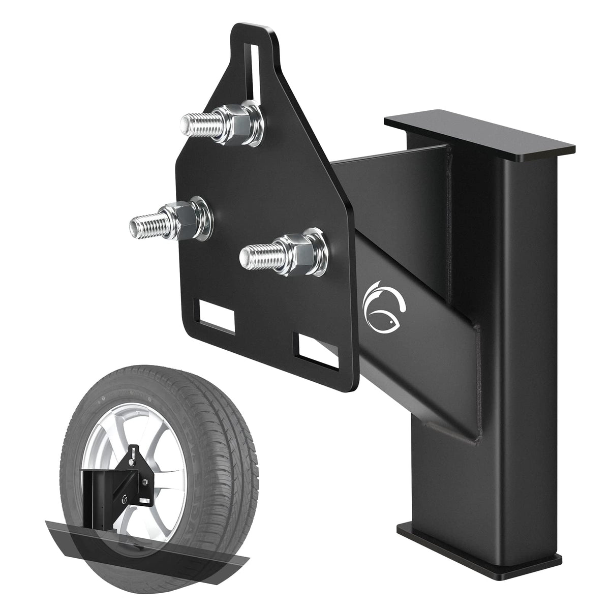 GADFISH stake-pocket spare tire mount with triangle structure for stable attachment.