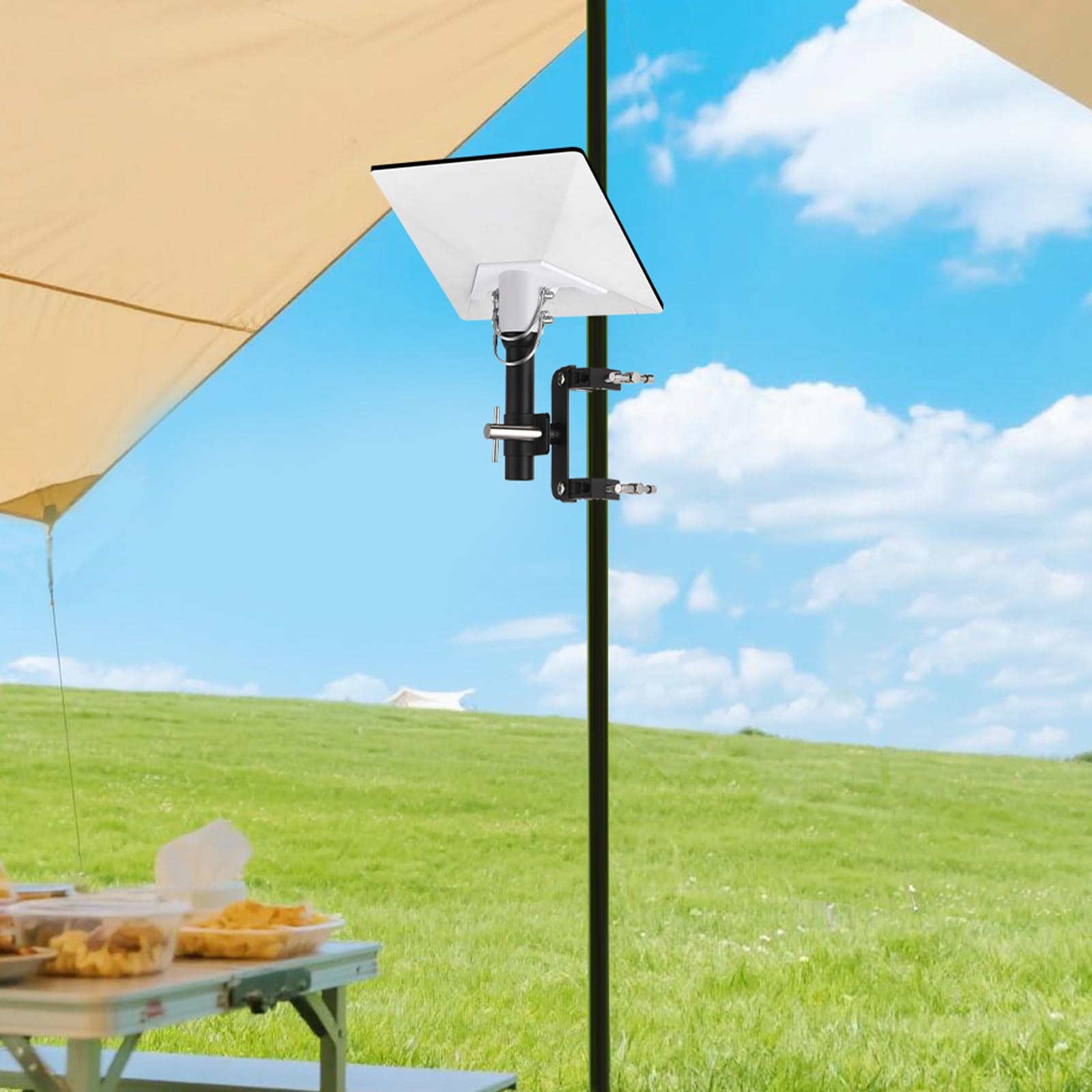 GADFISH Starlink Mini RV Mount versatile with multiple pole types in outdoor conditions.