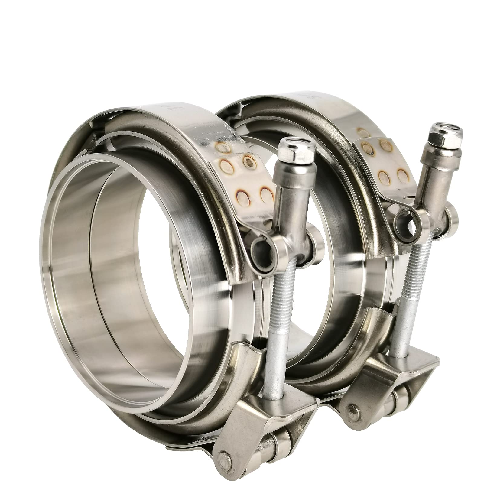 GaeaAuto quick-release V-band clamp two-pack for turbo piping in stainless steel.
