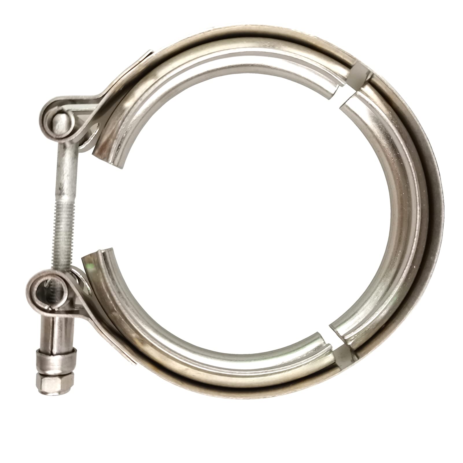 GaeaAuto v-band clamp on turbo downpipe demonstrating tight clamp integrity.
