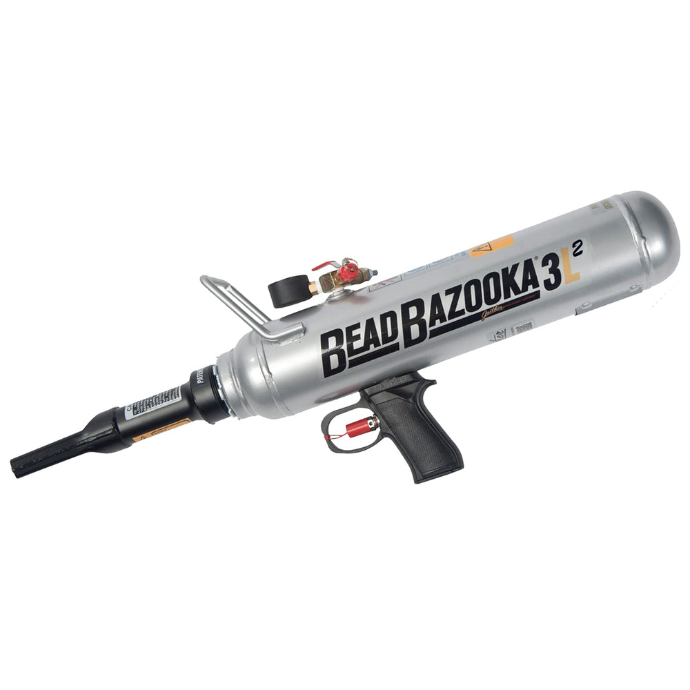 Gaither's Super Slick'em bead bazooka 2nd-gen in use for quick bead seating on passenger tires.