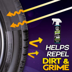 Galactic Black tire shine dries to the touch with a non-slippery finish