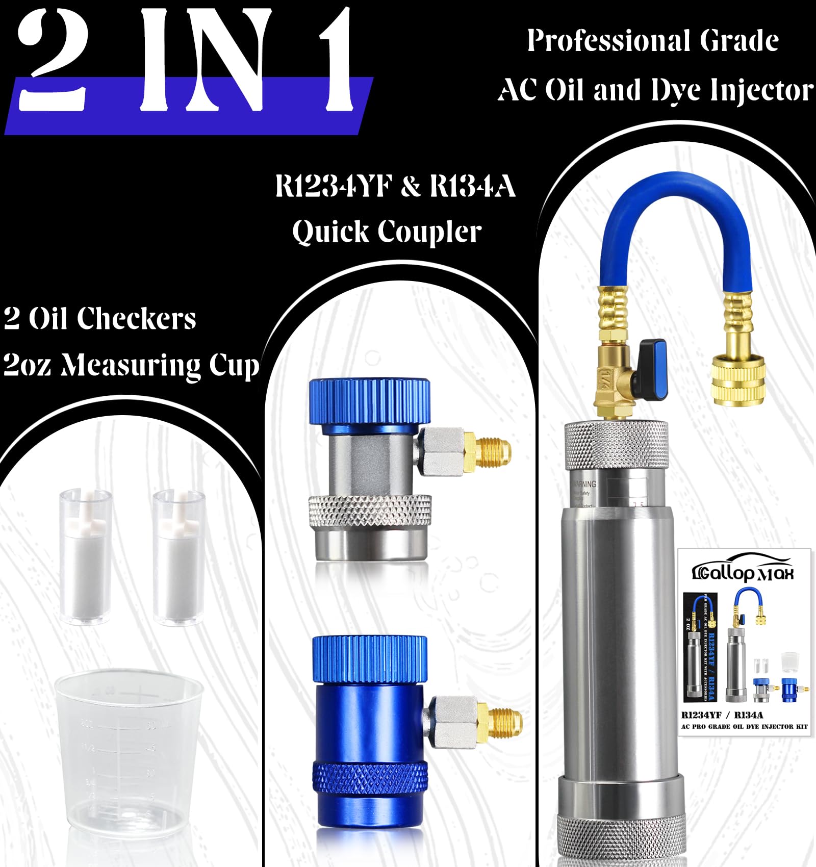 GallopMax professional-grade injector hardware in use with A/C system.