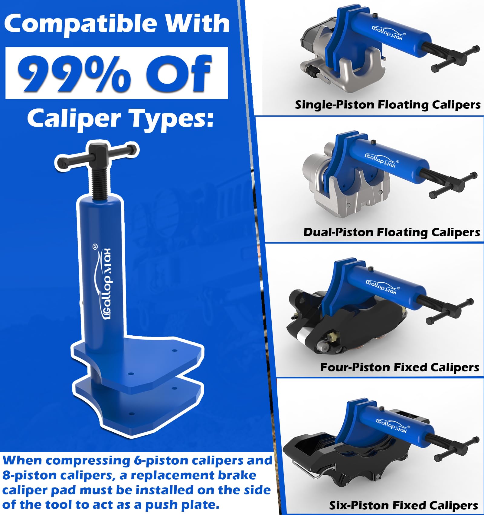 GallopMax universal caliper press tool for swift, precise piston backing.