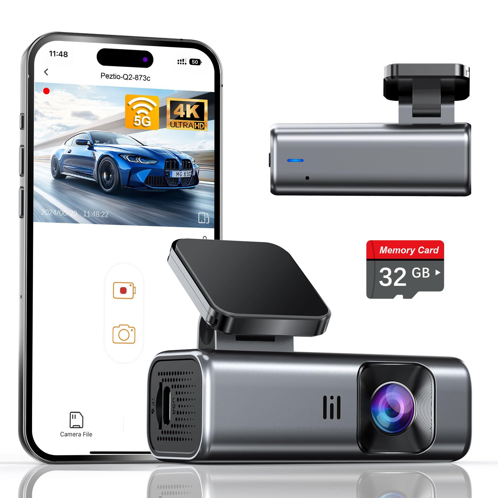 galphi front view mounted showing compact camera and unobstructed windshield benefit
