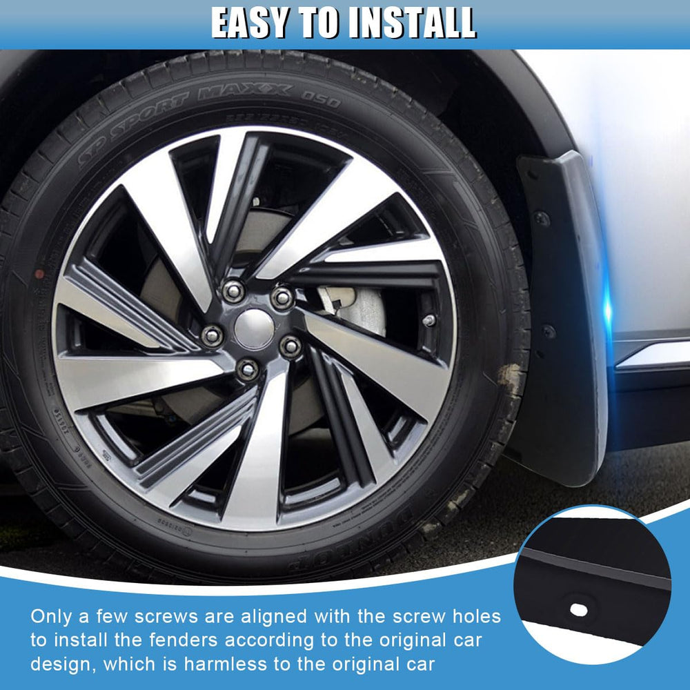GAOLAOSY mud flap installation guide showing no-drill setup
