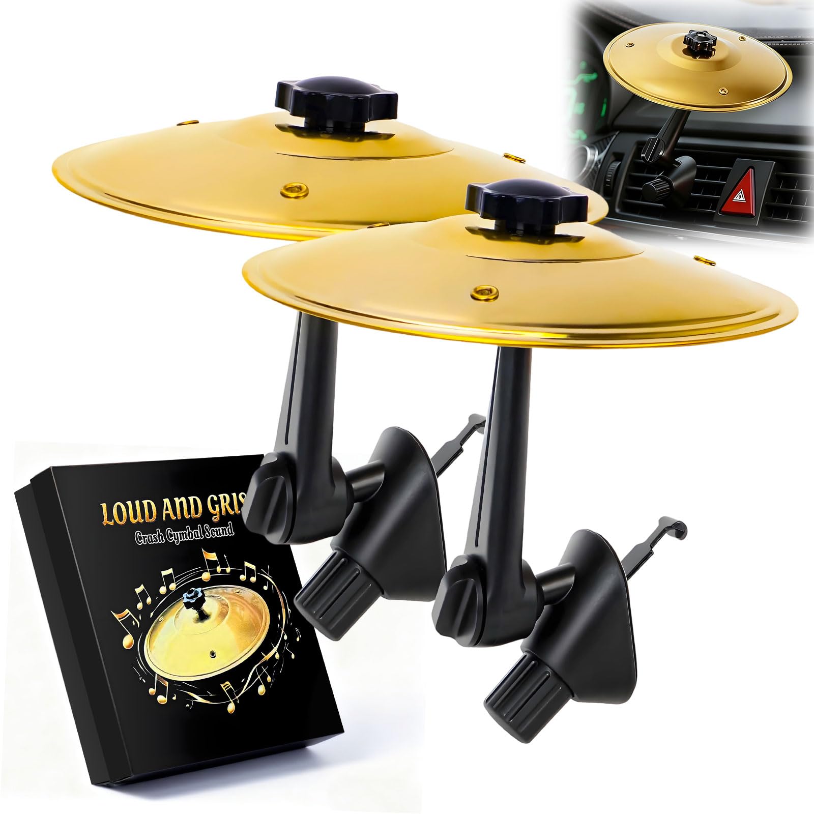 Gaolerbee car cymbal clip-on on vent adds on-the-road rhythm.