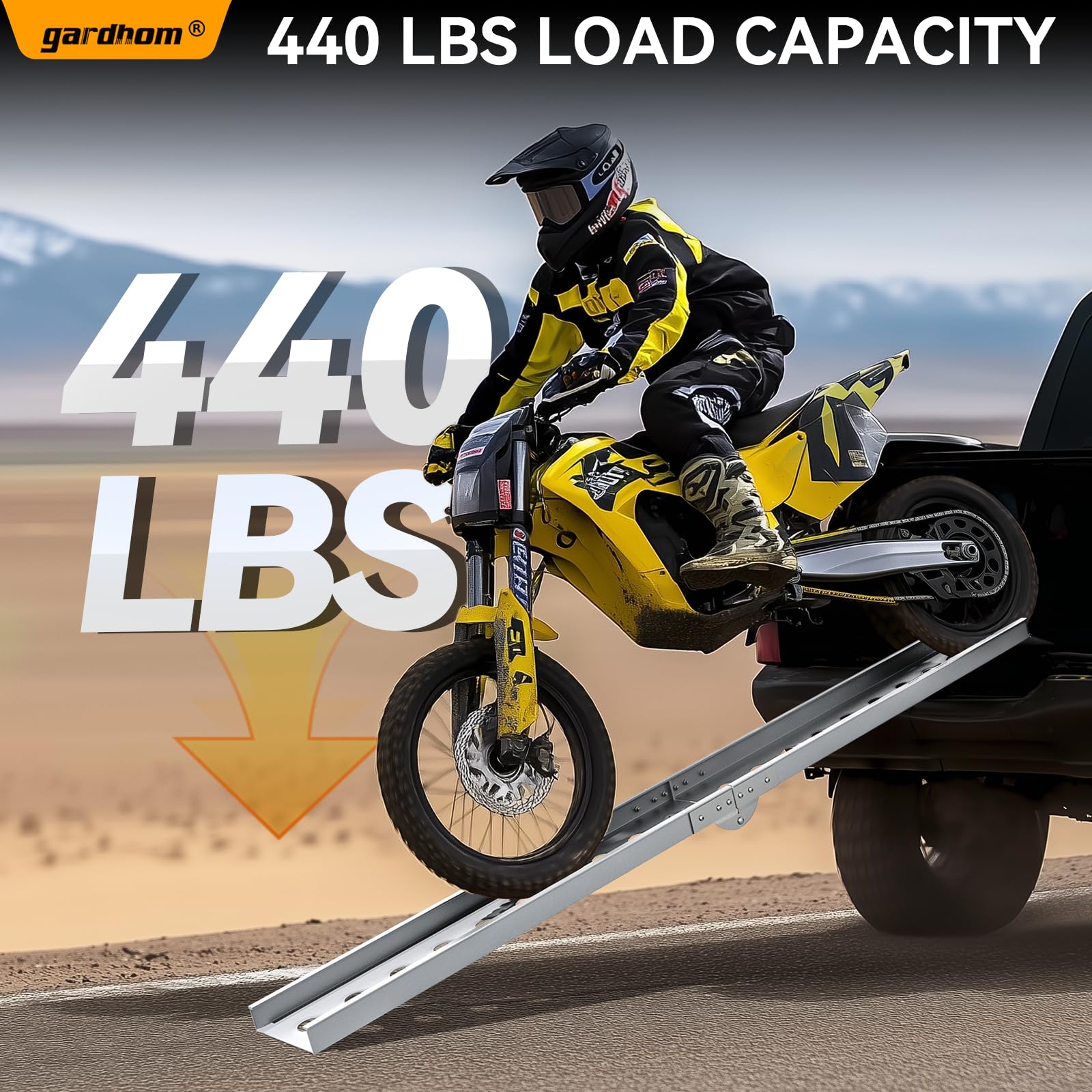 Gardhom portable loading ramp fits pickups and SUVs for versatility.