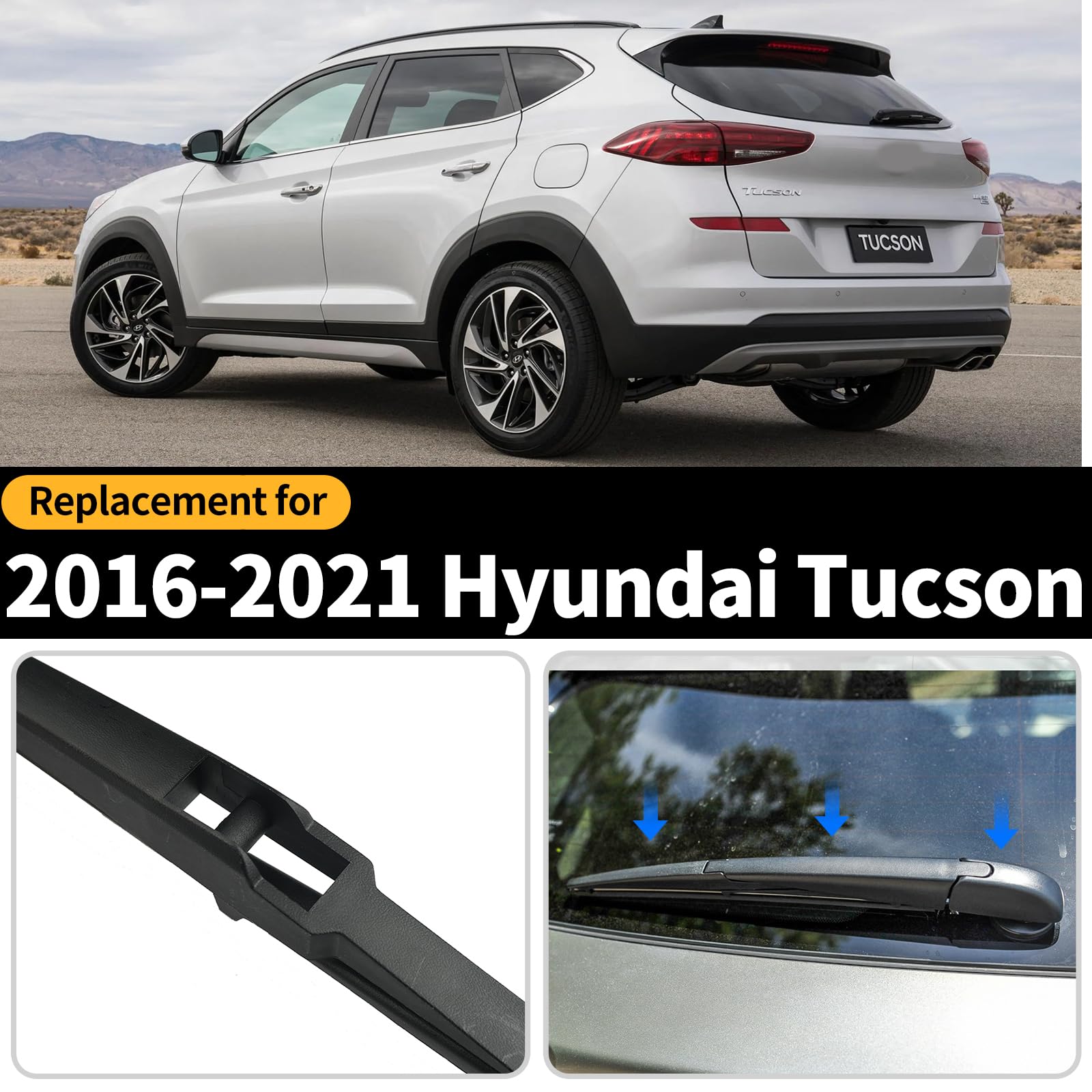 GARDIMU Tucson rear wiper packaging shows complete set for quick, tool-free replacement