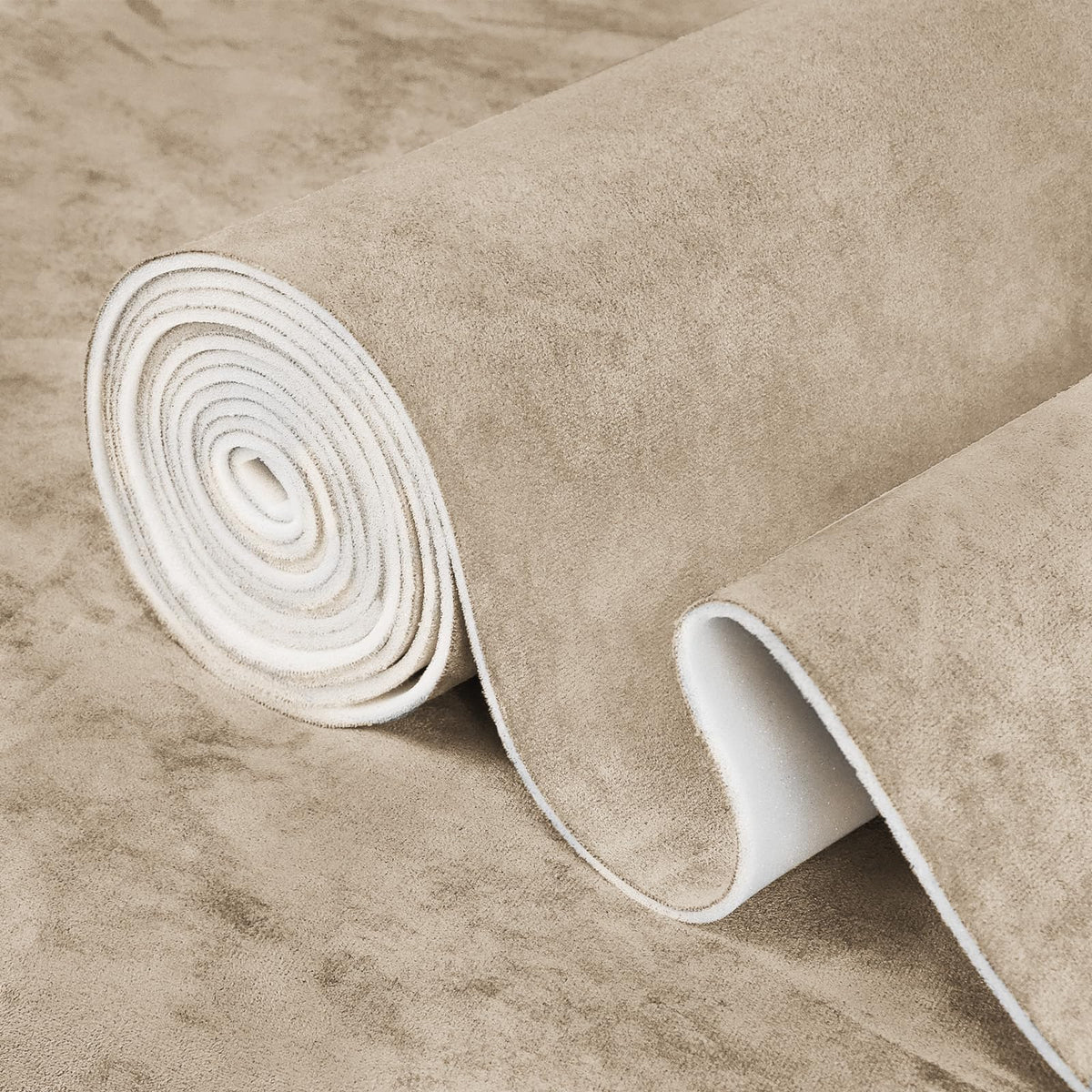 Garifon beige suede headliner close-up highlighting soft texture and premium finish.