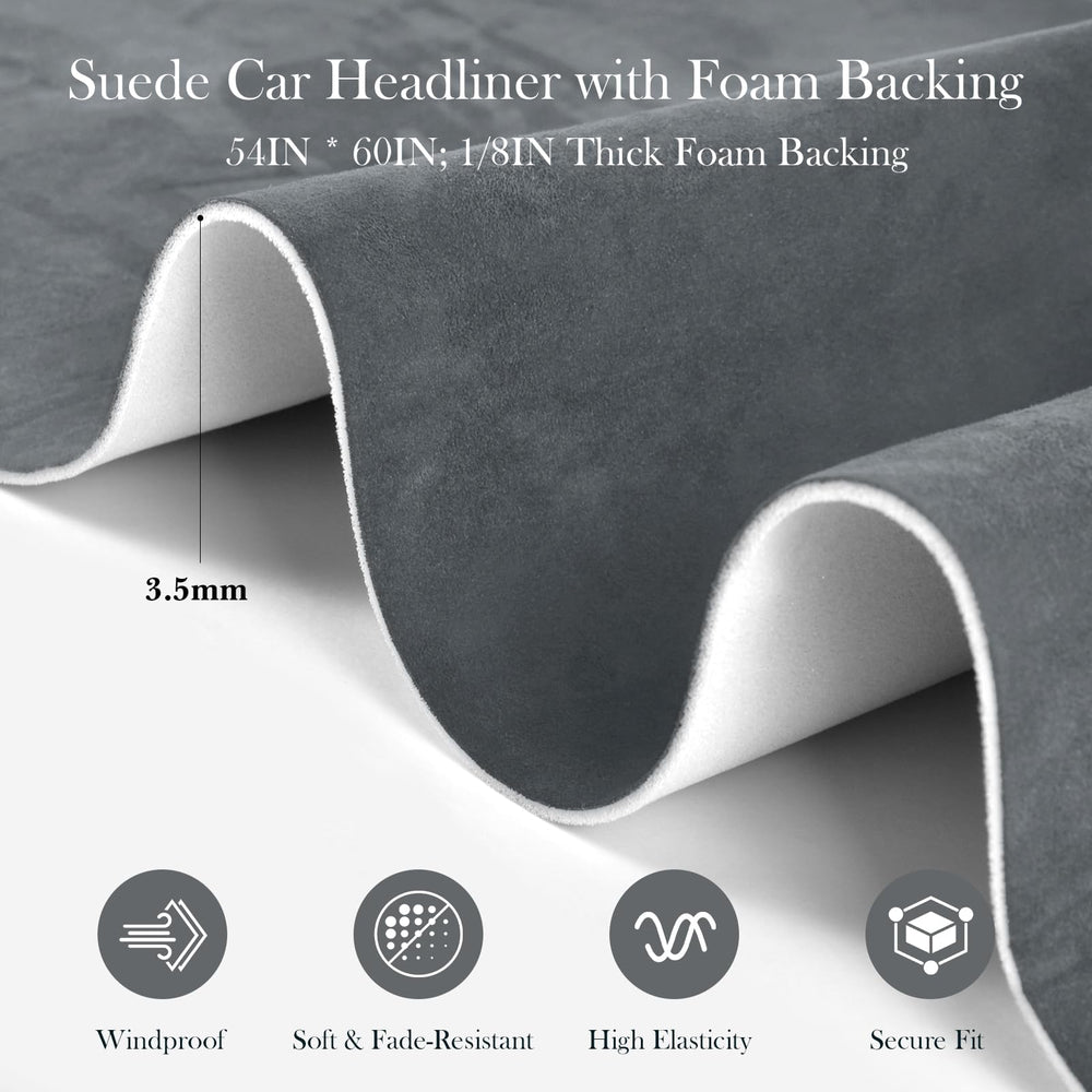 Garifon suede headliner foam-back close-up with anti-sag backing