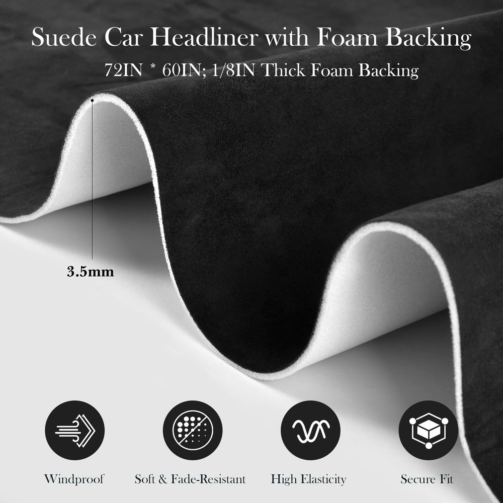Garifon suede headliner gray foam-backed detail highlights clean edge and anti-seep backing