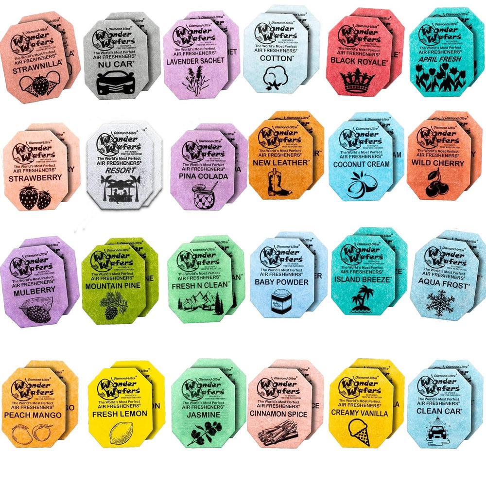GARIZZE Wonder Wafers 48-pack box with 24 scents for cars and spaces.