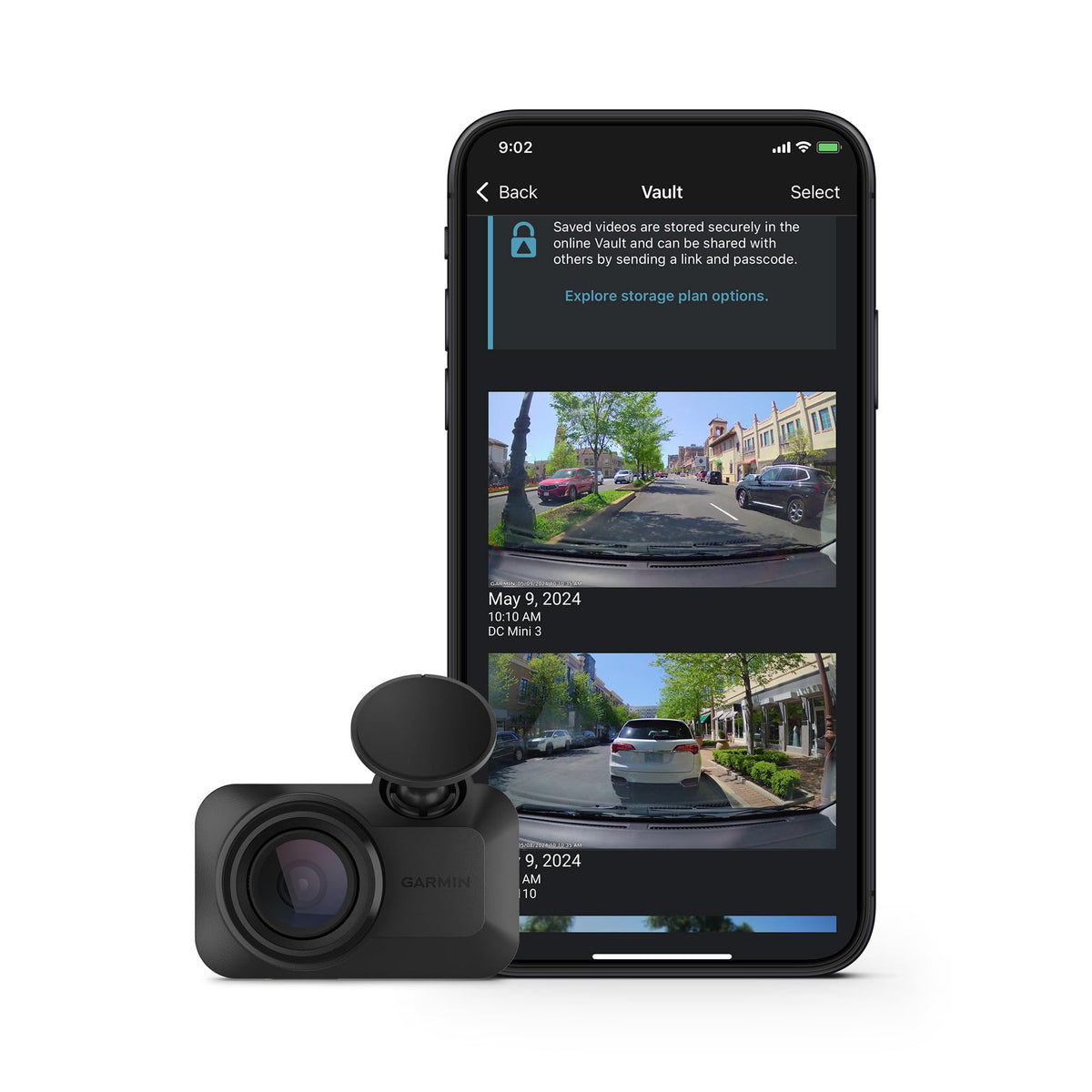 Garmin Dash Cam Mini 3 front view showing compact profile and subtle mounting benefits