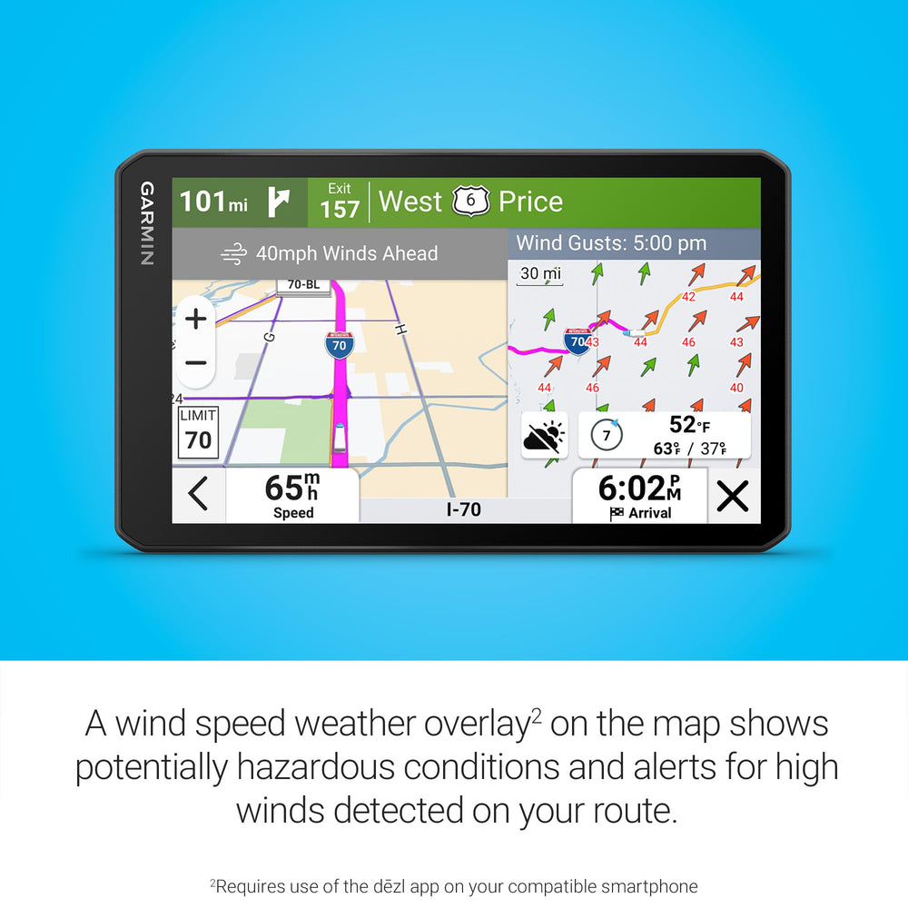 Garmin dēzl OTR720 parking and loading dock info for planning.