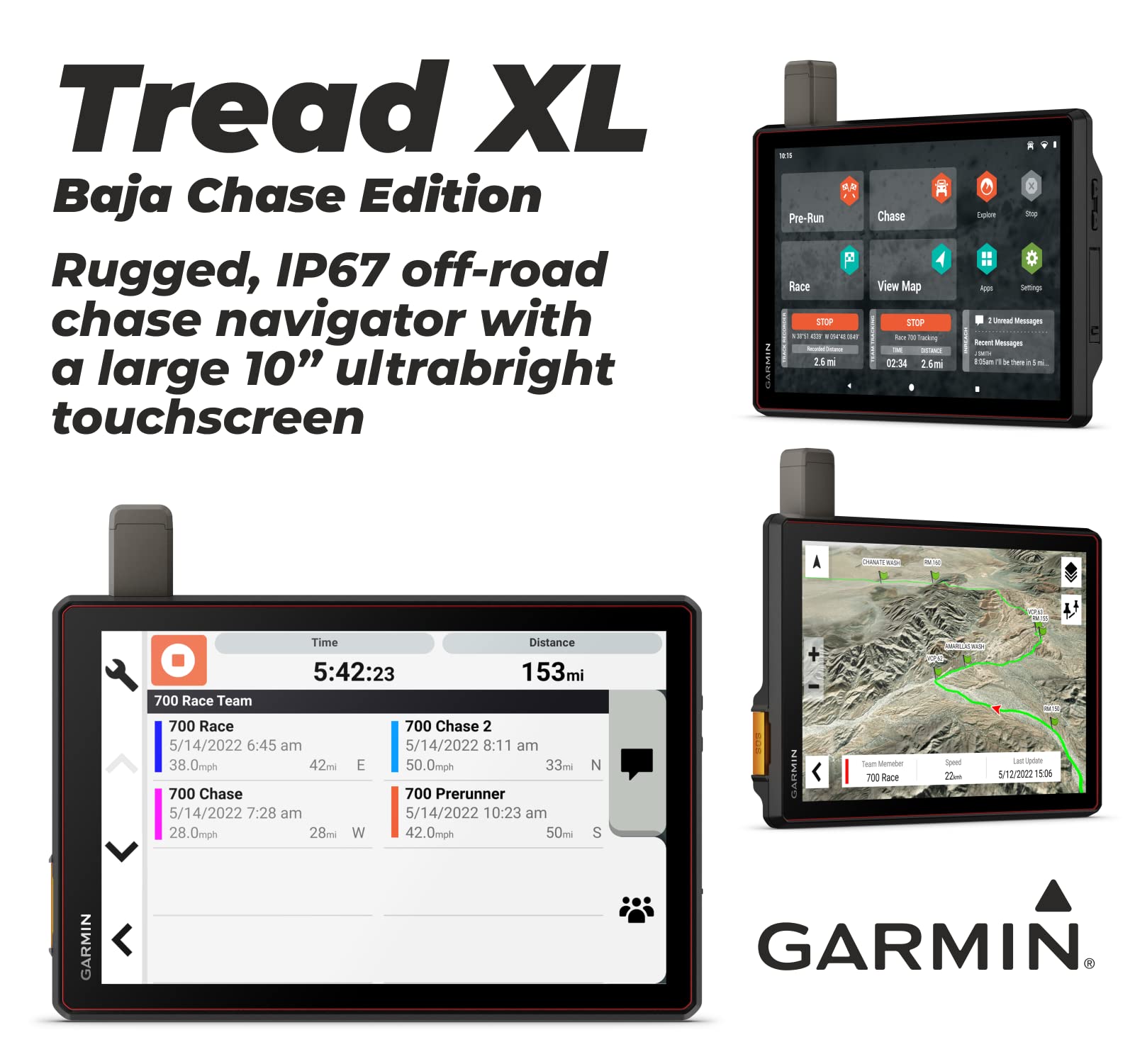 Garmin Tread XL Baja Chase Edition team tracking shows live positions via inReach