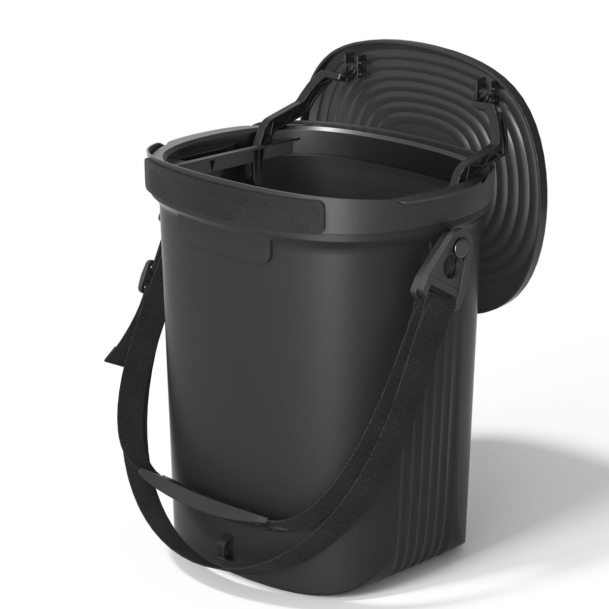 Garoopion leakproof car trash can inside view showing secure lid and tidy cabin.